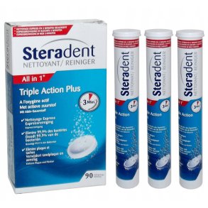 Steradent Triple Action Plus 90 stk. Rensetabletter til protese