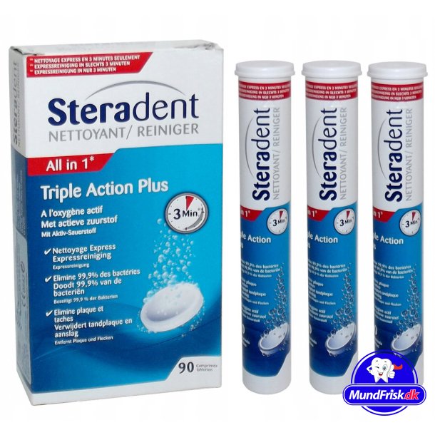 Steradent Triple Action Plus 90 stk. Rensetabletter til protese
