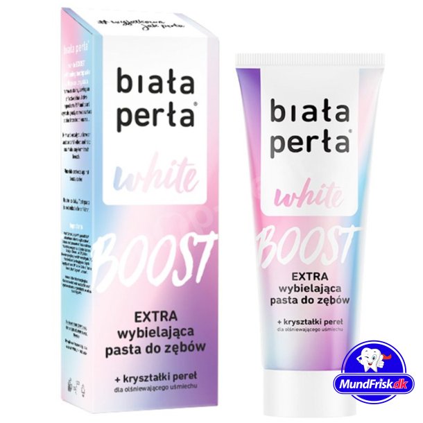 Hampaiden valkaisuun tarkoitettu hammastahna BIALA PERLA White Boost 75 ml.