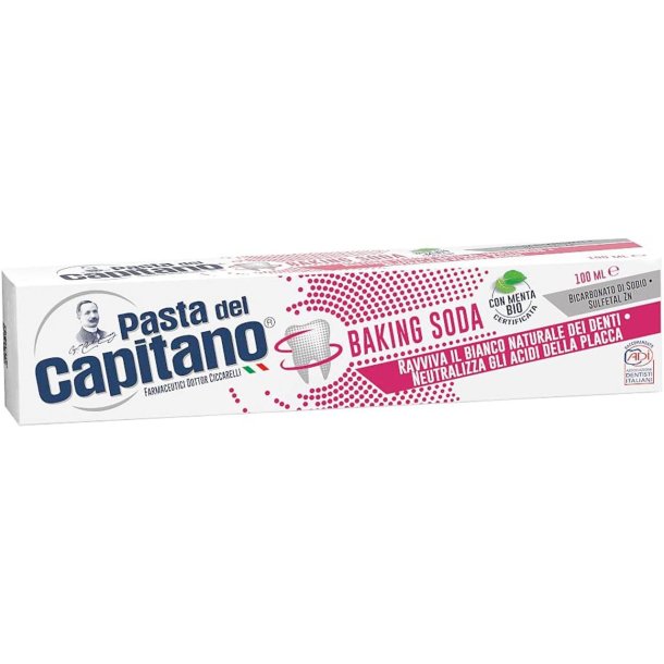 Italiensk Whitening Tandpasta PASTA del Capitano Baking Soda 100 ml.