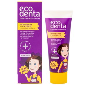 Naturlig Hydroxyapatite barntandkrm ECODENTA Kids Raspberry 0-12 r 75 ml