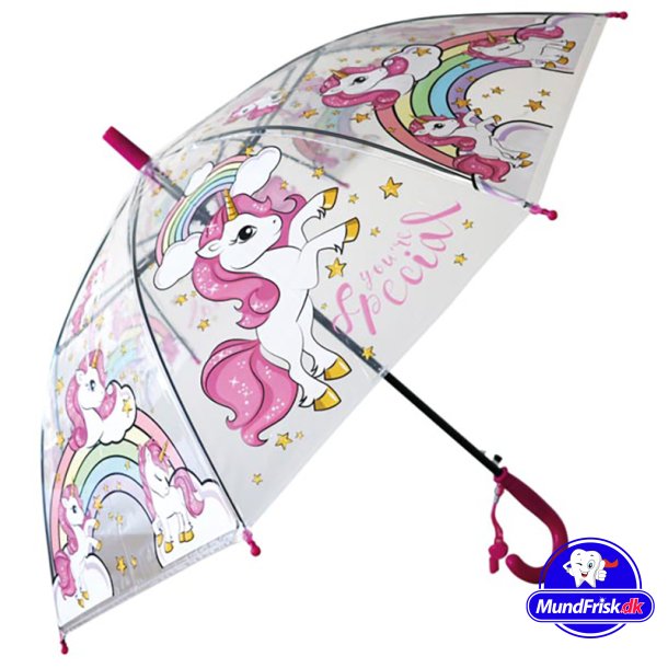 Regenschirm fr Kinder, transparenter Einhorn-Motiv, farbiger Griff
