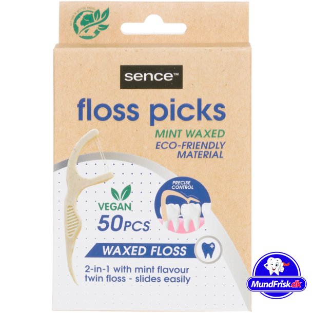 Tandtrd uden Pfas SENCE Eco Floss Picks Waxed Mint 50 stk.