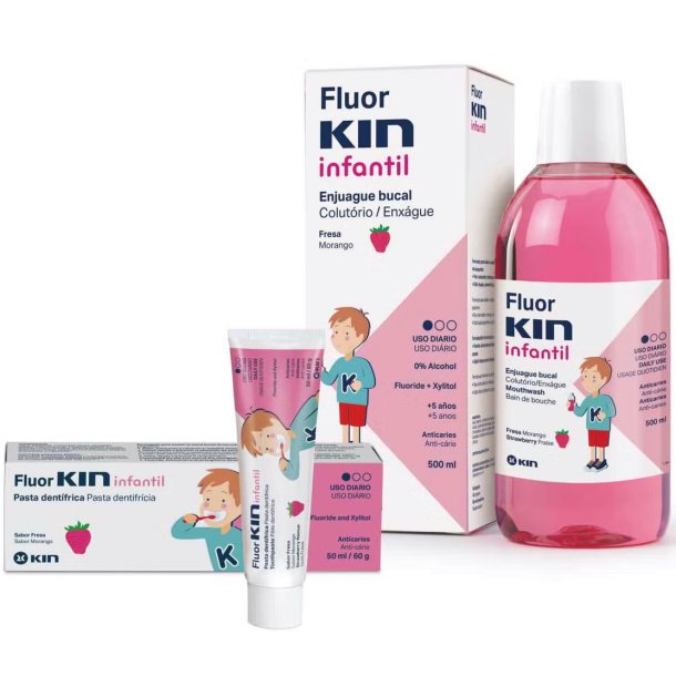 Mundskyl + Tandpasta til Brn KIN FloraKin Strawberry Xylitol Sampak