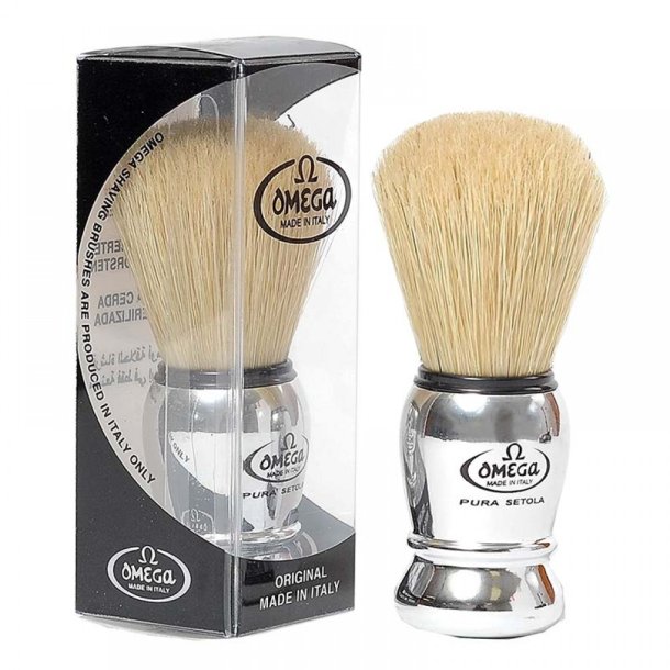 Omega Barberbrste Boar Bristle Chrome Hndtak #10029