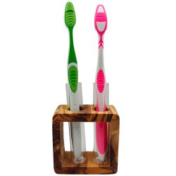 Tandborsthllare Olivtr + glas Olivenholz-erleben The Frame