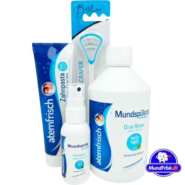 Paketangebot Mundgeruch ATEMFRISCH Mundsplung + Zahnpasta + Mundspray + Zungenreiniger
