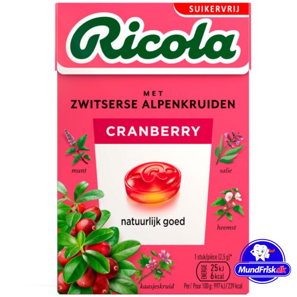 Ricola Cranberry Sukkerfri Urtebolsjer 50g