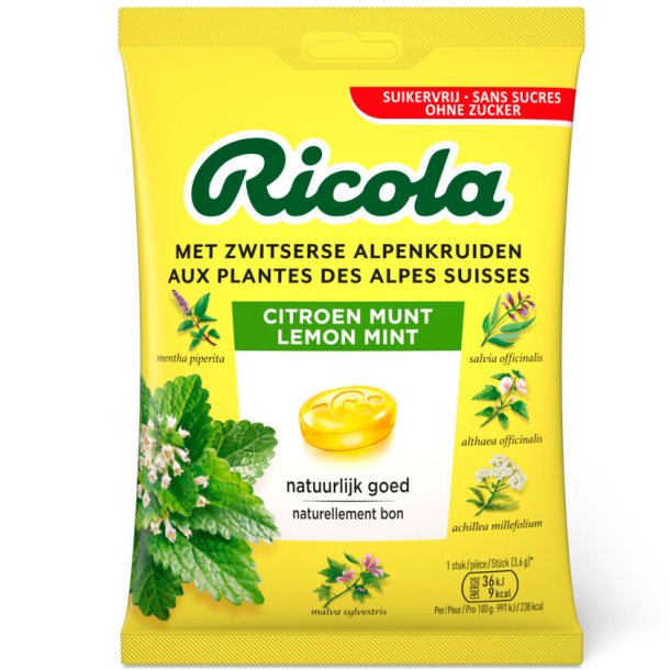 Ricola Lemon Mint Sukkerfri Urtebolsjer Pose 75g