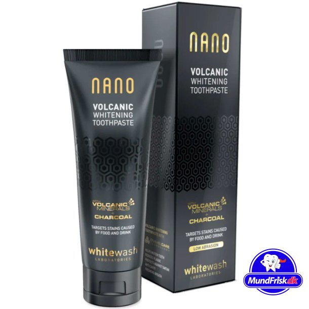 Tandblegning Tandpasta WHITEWASH Nano Volcanic Charcoal Hydroxyapatit 75ml.