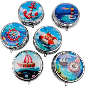 Pilleske Maritim Motiv Rund Metal Pilleboks