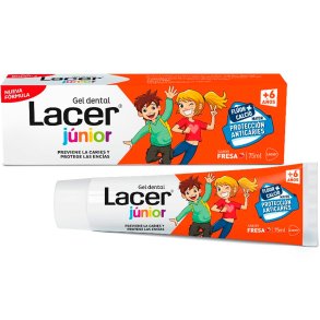 Barnetannkrem Gel LACER Junior Strawberry Kalsium og Xylitol 75 ml