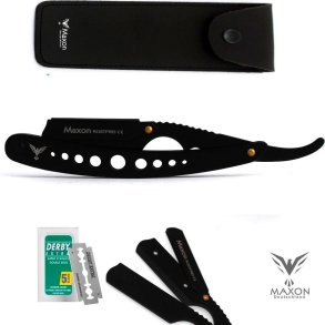 MAXON Deutschland Black Razor + DERBY barberblad + etui for barberhvel