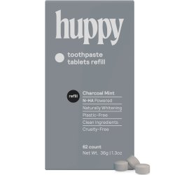 Naturlig Xylitol tandkrm Tabletter HUPPY Hydroxyapatite Charcoal Refill 62 st.