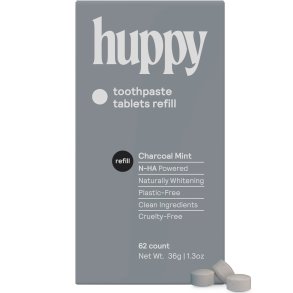 Naturlig Xylitol tandkrm Tabletter HUPPY Hydroxyapatite Charcoal Refill 62 st.