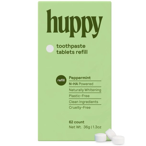 Naturlig Hydroxyapatite tandkrm Tabletter HUPPY Xylitol Peppermint Refill 62 st.