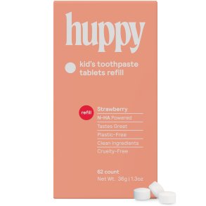 Naturlig Hydroxyapatit tandkrm Tabletter HUPPY Xylitol Watermelon & Strawberry Refill 62 st.
