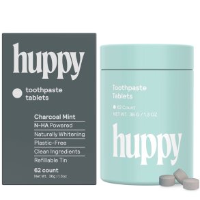 Naturlig Hydroxyapatit tandkrm Tabletter HUPPY Xylitol Charcoal Burk 62 st.