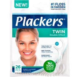 PLACKERS Twin Double Effect Flosser Tandtrds-bjler Dobbel-trd 26 stk.