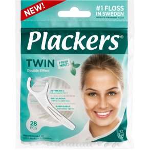 Plackers Twin Flosser Tanntrdoppheng Dobbeltrd 28 stk.