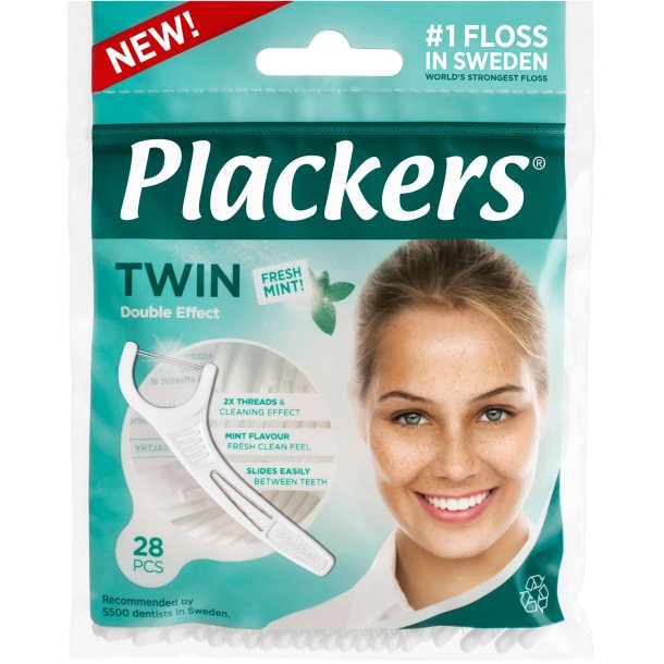 Plackers Twin Flosser Tanntrdoppheng Dobbeltrd 28 stk.