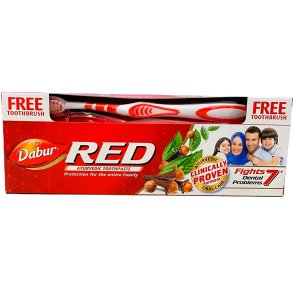 Ayurvedisk Herbal Tandpasta 200 gr. DABUR Red Teeth & Gums + Tandbrste