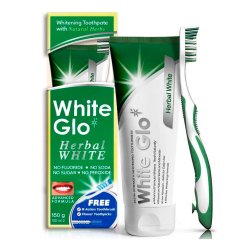 Tandblegning Tandpasta WHITE GLO Herbal White 100ml + Tandbrste