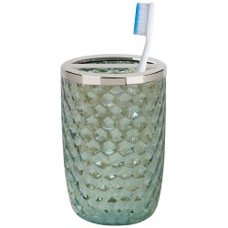 Tandbrsteholder Nu Steel Sea Glass Green Lustre Glass &amp; Steel