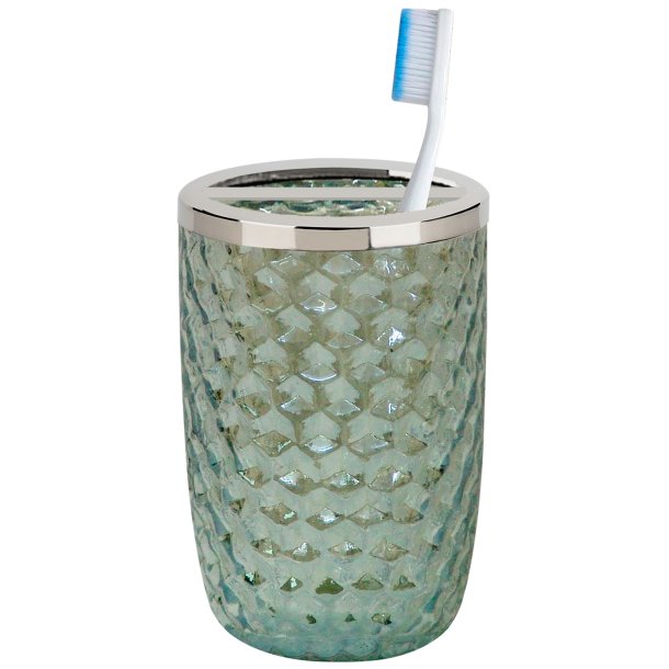 Tandbrsteholder Nu Steel Sea Glass Green Lustre Glass &amp; Steel
