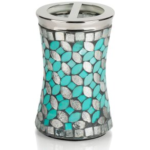 Tandbrsteholder Nu Steel Sea Foam Slv & Aqua Glass Mosaic