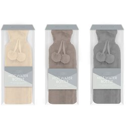 Varmedunk med Faux Fur og Pomponer Hot Water Bottle 1,7 L