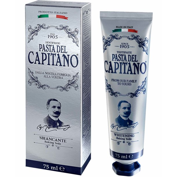 Italiensk Whitening Tandkrm PASTA DEL CAPITANO Baking Soda 75 ml.
