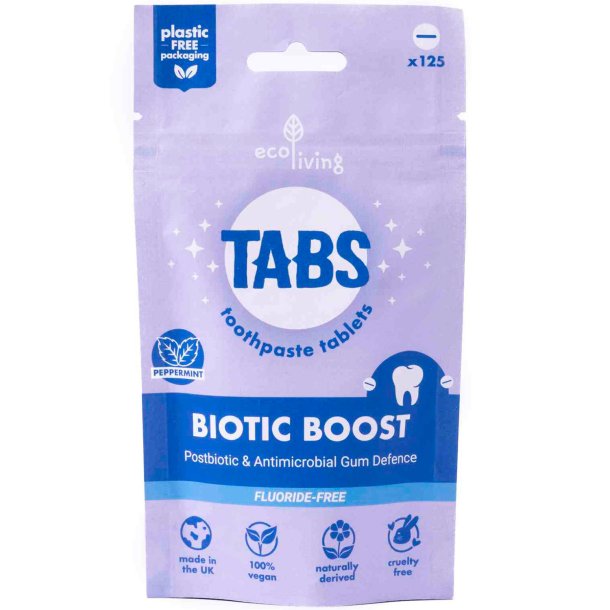 Hydroxyapatit Tandpasta Tabletter ECOLIVING Biotic Boost Peppermint Fluorfri 125 stk.