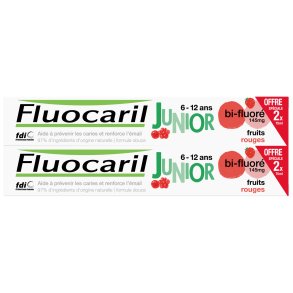 Brnetandpasta Gel 2 x 75 ml. FLUOCARIL Junior Red Berries