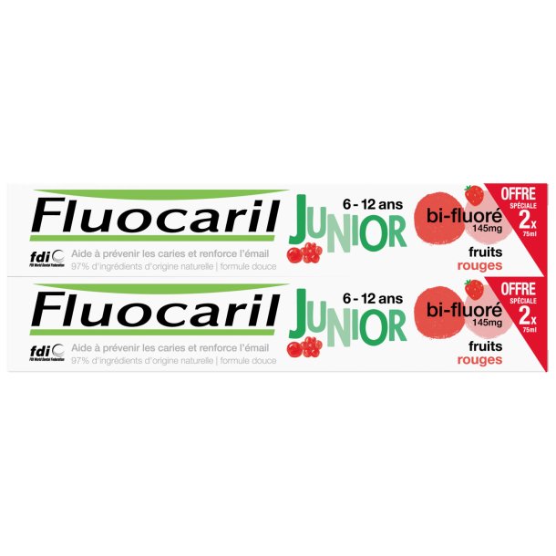 Brnetandpasta Gel 2 x 75 ml. FLUOCARIL Junior Red Berries