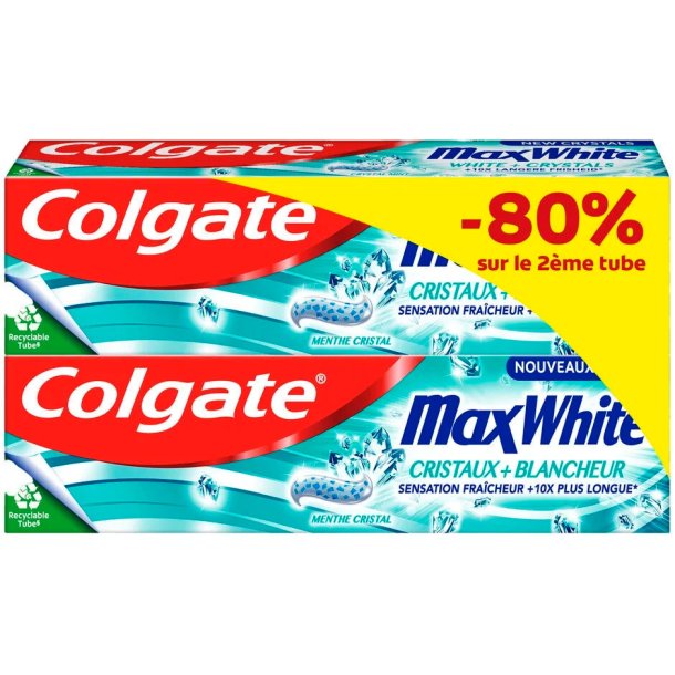 COLGATE Whitening Tandpasta 2 x 75 ml. Max White Cooling Crystals