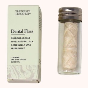 Naturlig Silke Tandtrd THE WASTE LESS SHOP 27 mtr. + Glasdispenser