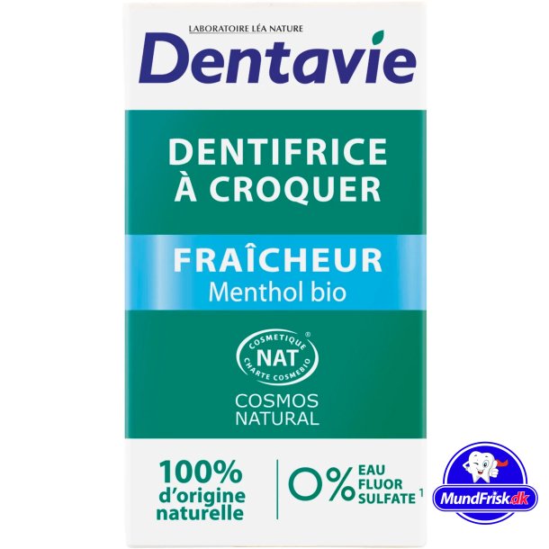 Naturliga Xylitol Tandpasta Tabletter DENTAVIE Fresh Menthol 60 st.