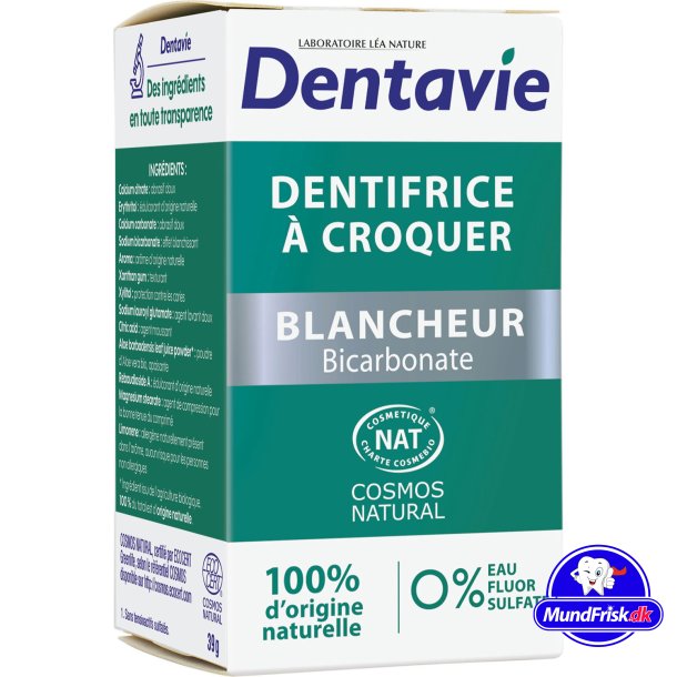 Naturlig Whitening Tandkrm Tabletter DENTAVIE Xylitol &amp; Bicarbonate 60 st.