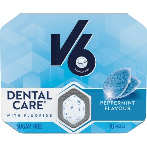V6 Sukkerfri Peppermint Tyggegummi Med Fluor 10 stk