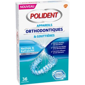 Rensetabletter til Bjler & Bideskinner POLIDENT Appliances & Trays 36 stk.