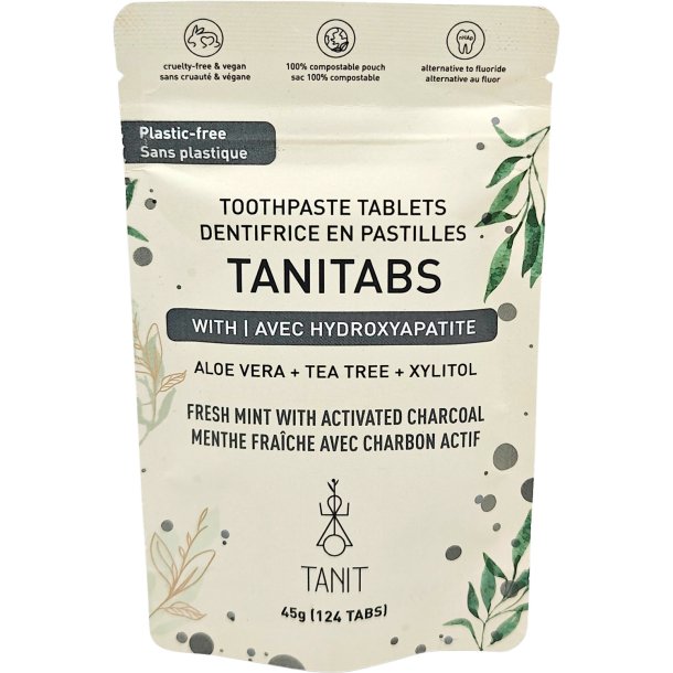 Naturliga Tandpastatabletter med Hydroxyapatit &amp; Xylitol TANITABS Charcoal 124 st.