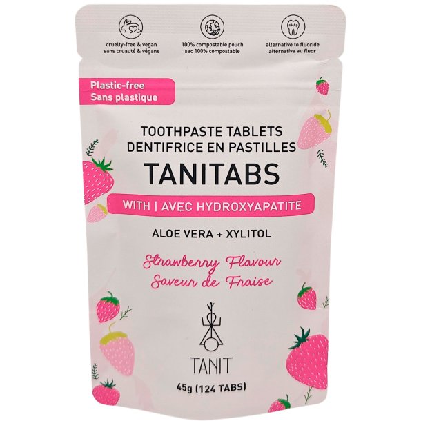 Naturliga Tandpastatabletter med Hydroxyapatit &amp; Xylitol TANITABS Strawberry 124 st.
