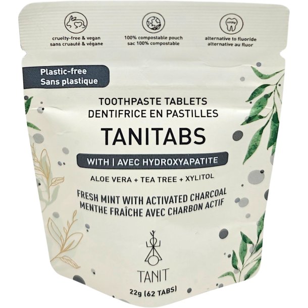 Naturliga Tandpastatabletter med Hydroxyapatit &amp; Xylitol TANITABS Charcoal 62 st.