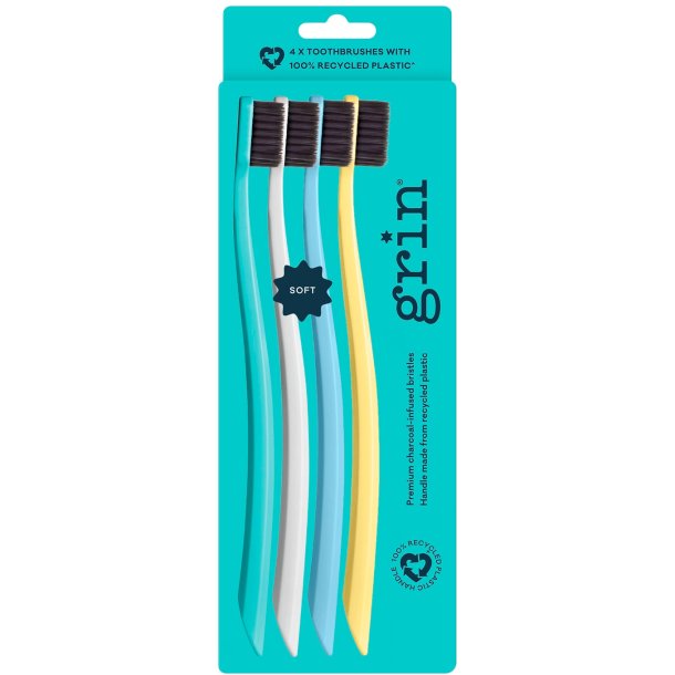GRIN 100% Recycled Zahnbrsten 4 Stk. Soft Charcoal Summer Beach