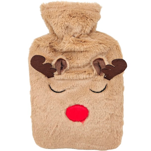 W�rmflasche, 2 Liter, schlafender Elch mit weichem Fell