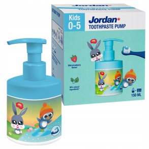 JORDAN Kids Barn tandkr�m med pumpflaska f�r 0-5 �r Strawberry 150 ml.