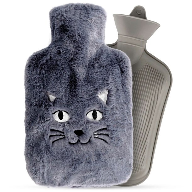 VILDE Varmedunk 1,8 L med bl�dt plysbetr�k � Kattemotiv