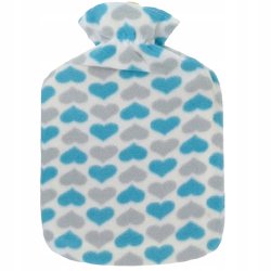 W�rmflasche 1,7 ltr. - Herzmuster in Blau und Grau