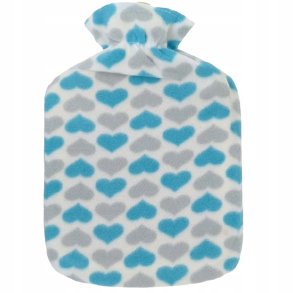 W�rmflasche 1,7 ltr. - Herzmuster in Blau und Grau
